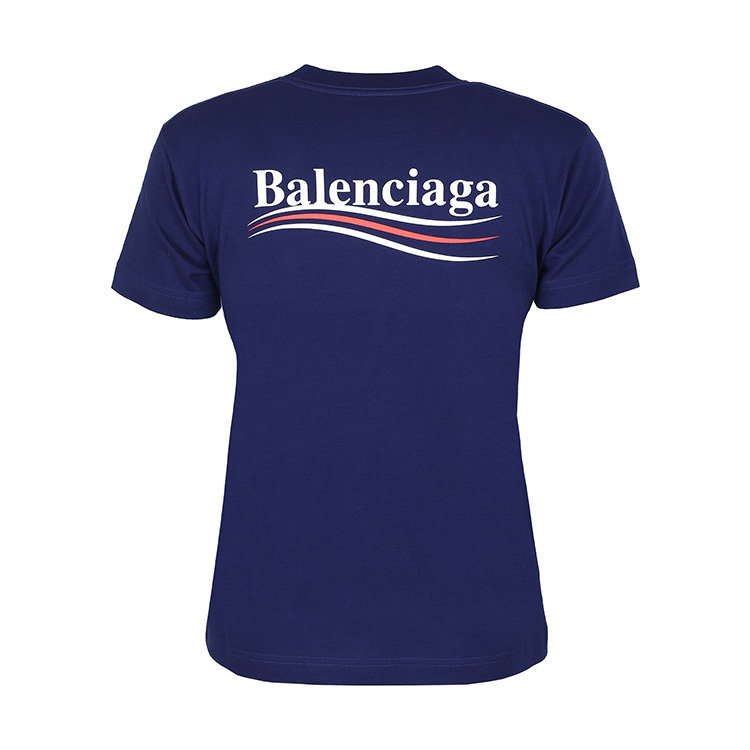 balenciaga/巴黎世家 女士蓝色棉质品牌字母印花logo短袖t恤 612964t