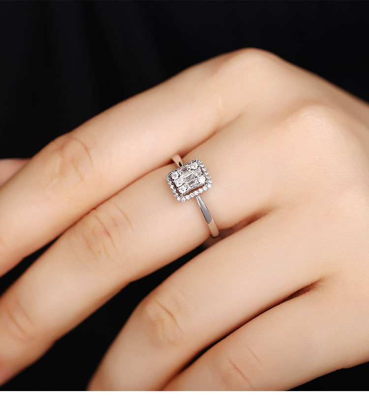 fellowes/黛西法罗 钻石系列戒指 女士18k金方形奢华钻石戒指 钻戒女