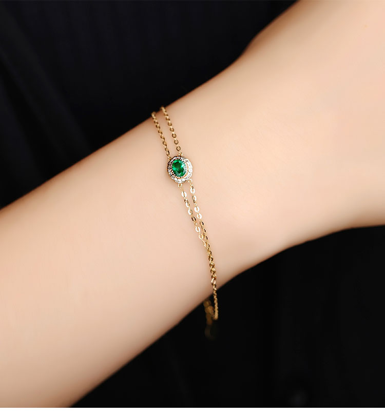 fellowes/黛西法罗 彩宝腕饰 女士18k金镶祖母绿围钻手链