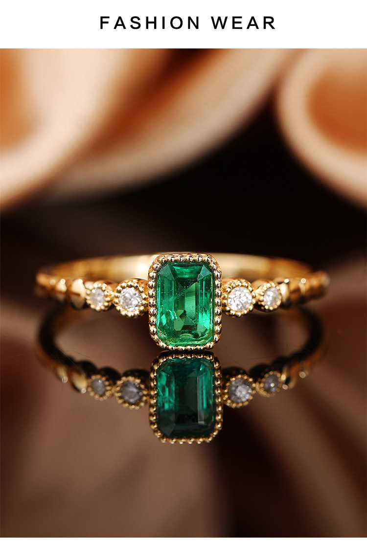 fellowes/黛西法罗 彩宝系列戒指 女士18k金祖母绿方形戒指 钻戒 女戒