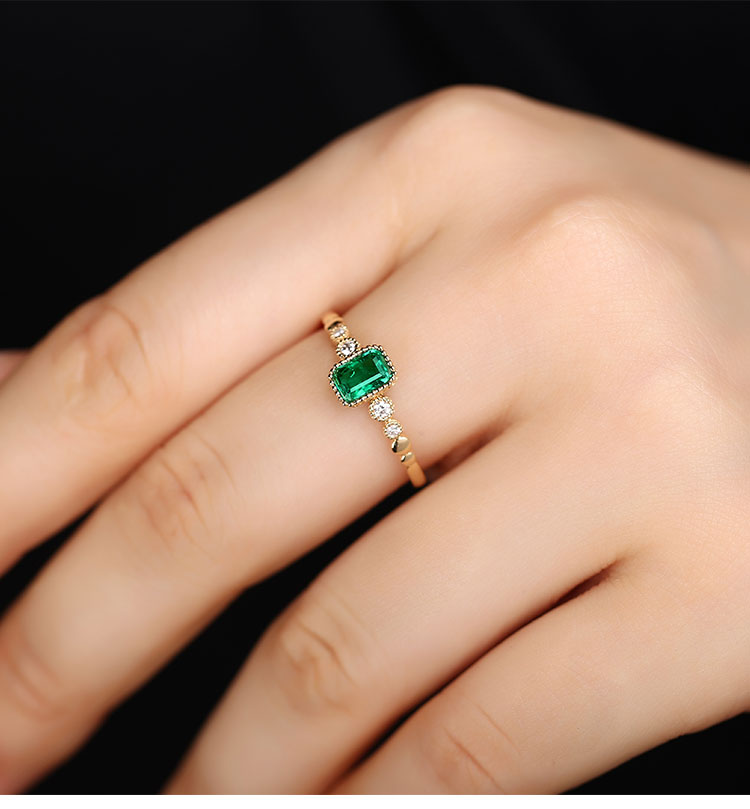 fellowes/黛西法罗 彩宝系列戒指 女士18k金祖母绿方形戒指 钻戒 女戒