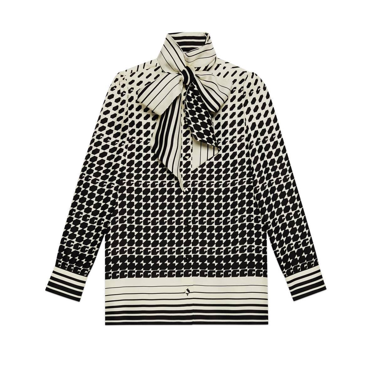 【包邮包税】 gucci古驰 21年春夏 女士 几何g印花真丝衬衫 467085