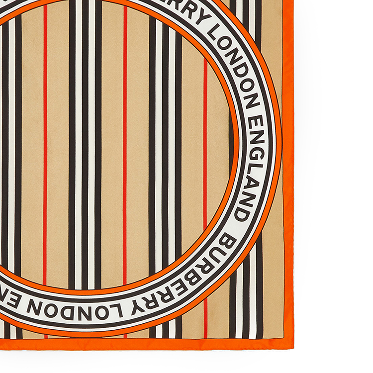 burberry/博柏利 标志性条纹拼徽标图案丝质小号方巾80308951