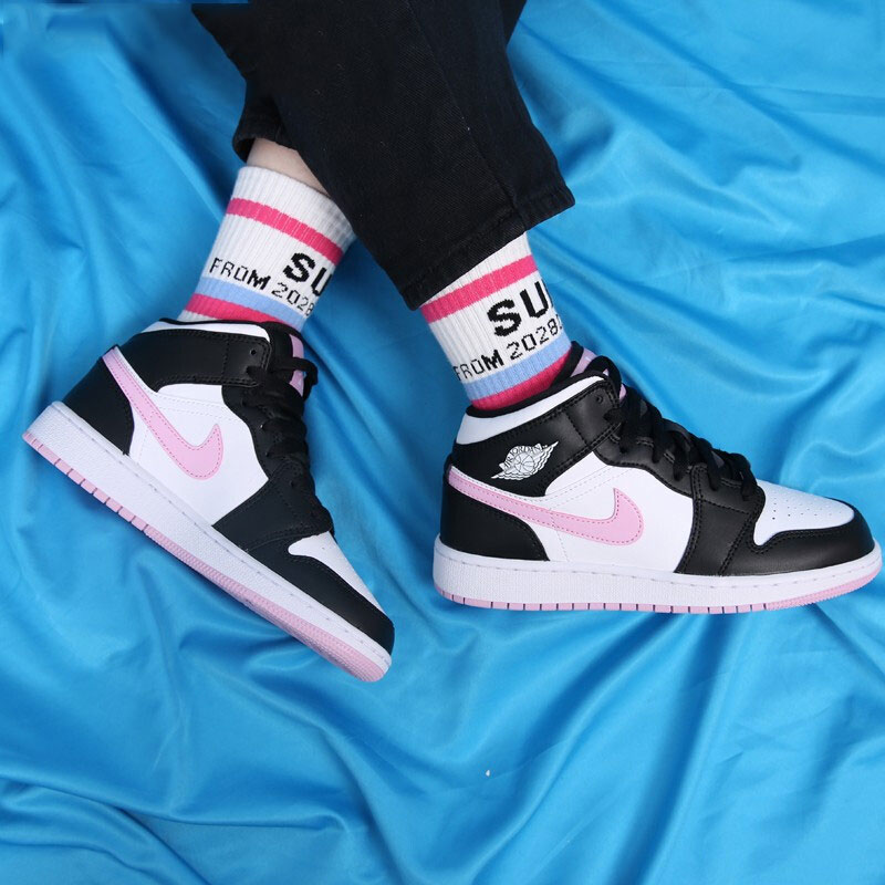 nike/耐克 air jordan 1 mid aj1 (gs) 女款 粉熊猫 中帮 运动休闲
