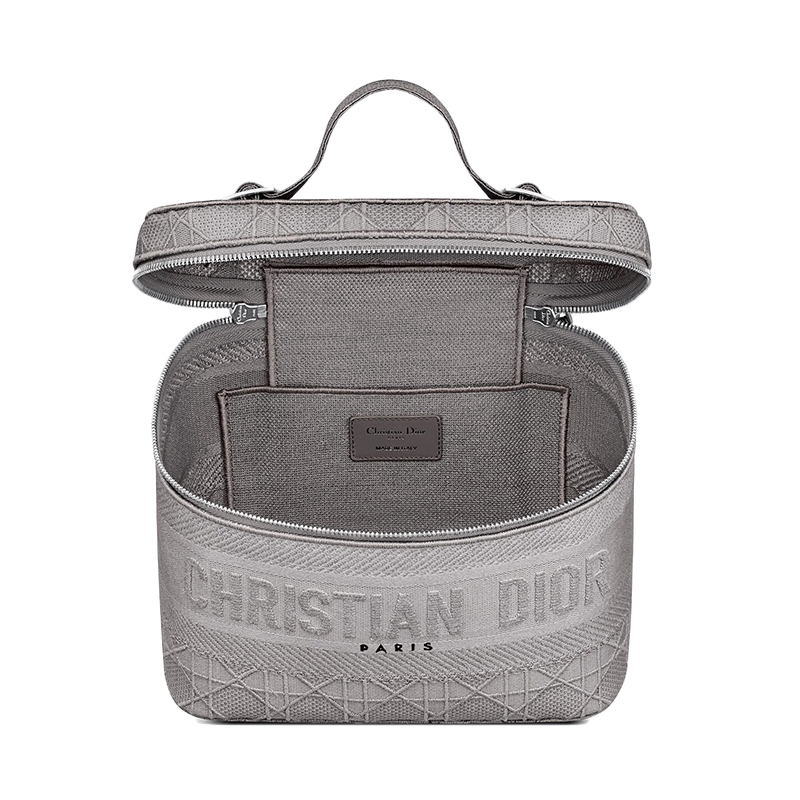 迪奥 2020新款vanity dior系列 浅灰色绣有cannage图案旅行化妆袋s55