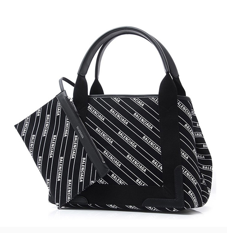 balenciaga/巴黎世家 女士时尚logo印花棉麻拼牛皮手提包