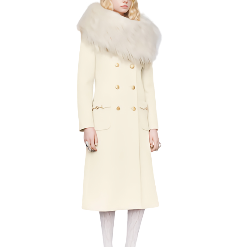 【包税】gucci/古驰 经典款 女士白色羊毛双排金属感纽扣gg horsebit