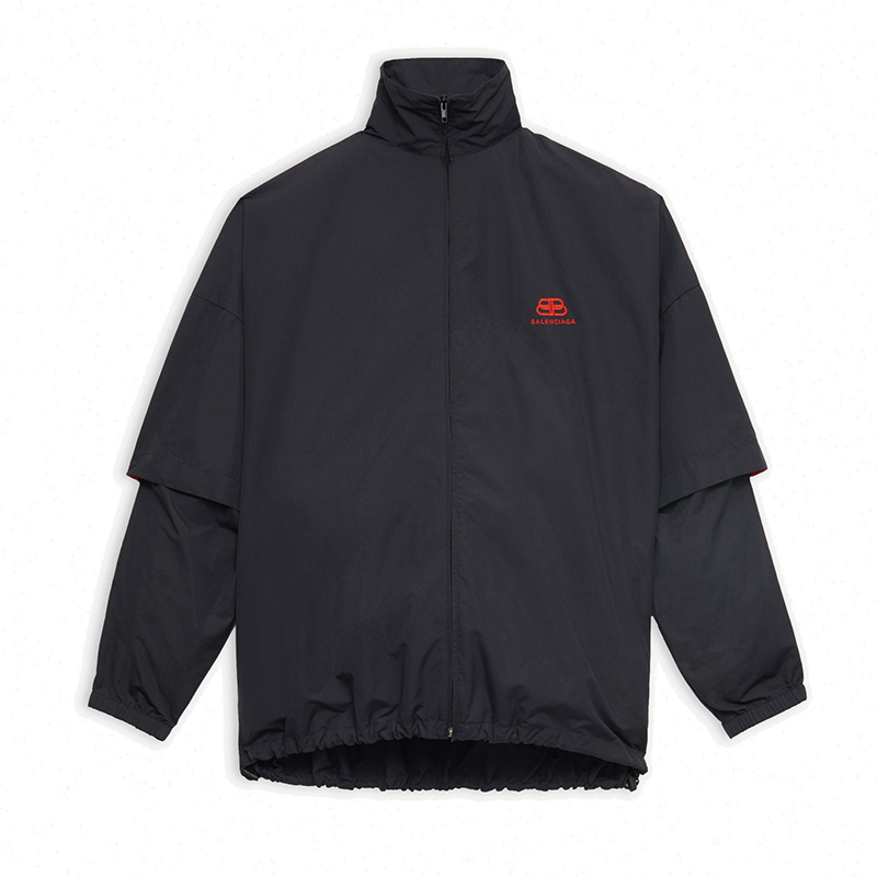 balenciaga/巴黎世家 经典双b徽标 男士深蓝色尼龙双袖拉链夹克