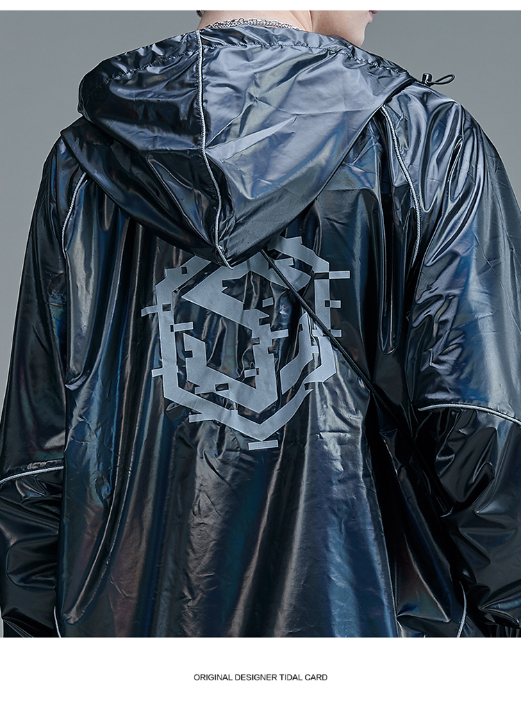 古由卡guuka黑色光泽感风衣男潮牌学生嘻哈运动赛博朋克风风衣外套