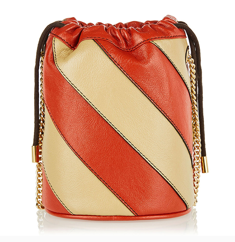 gucci/古驰 zumi系列女士米红拼色皮革双g互扣抽绳开合迷你单肩包水桶