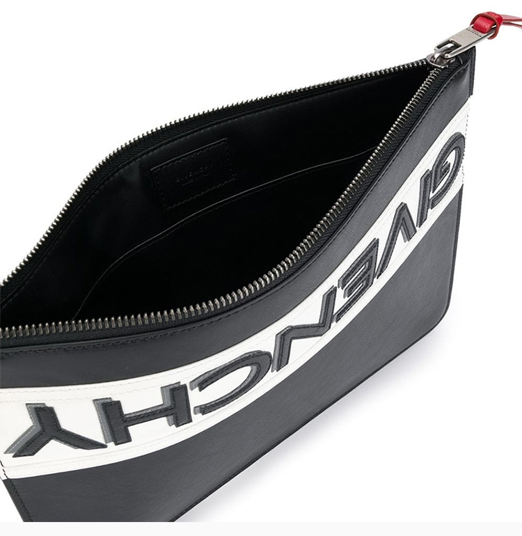 givenchy/纪梵希 男士黑色牛皮浮雕logo印花拉链钱包手拿包男包 bk600