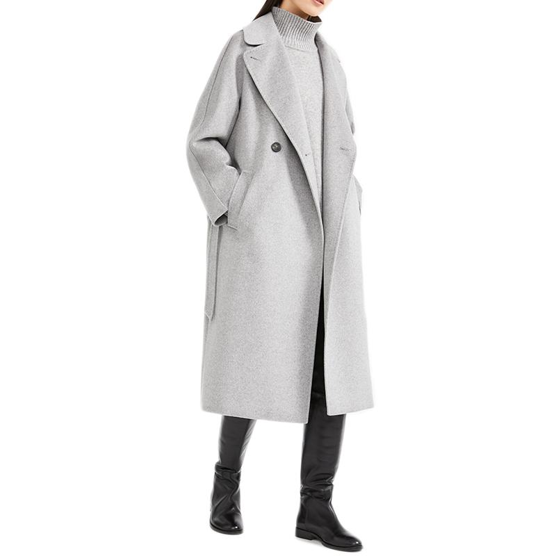 2020新款zelinda系列 女士浅灰色羊绒浴袍中长款大衣5016040306002