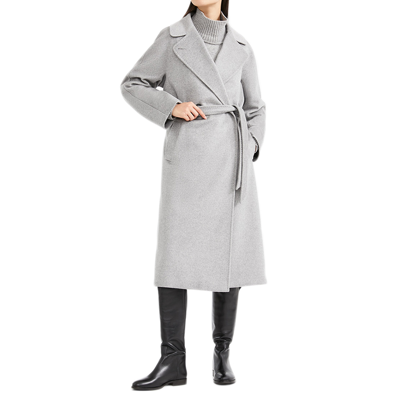 2020新款zelinda系列 女士浅灰色羊绒浴袍中长款大衣5016040306002