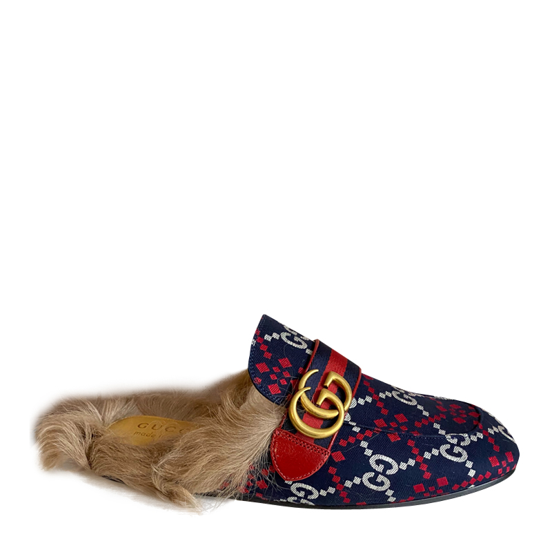 gucci/古驰 男士双g织物毛毛拖鞋ah497309【奥莱】