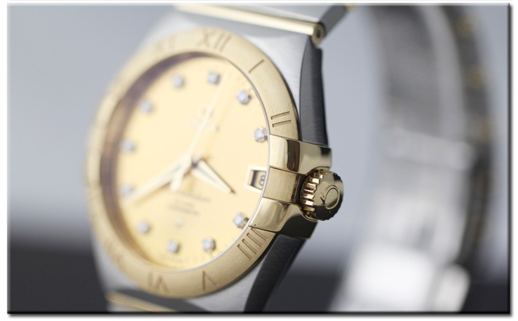 OMEGA/欧米茄瑞士手表 星座系列日历镶钻自动机械男士腕表 钢带金盘123.20.38.21.58.001