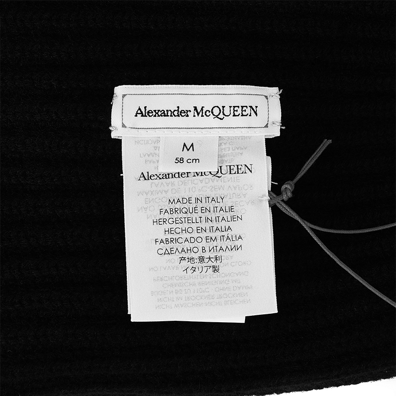 alexander mcqueen/亚历山大麦昆 男士黑色羊绒字母刺绣针织帽 625966