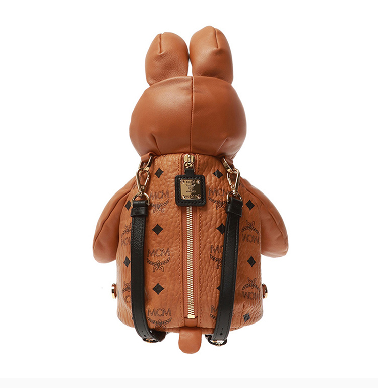 mcm/mcm【20秋冬新款】女士棕色涂层帆布配皮兔子形玩偶背后拉链开合