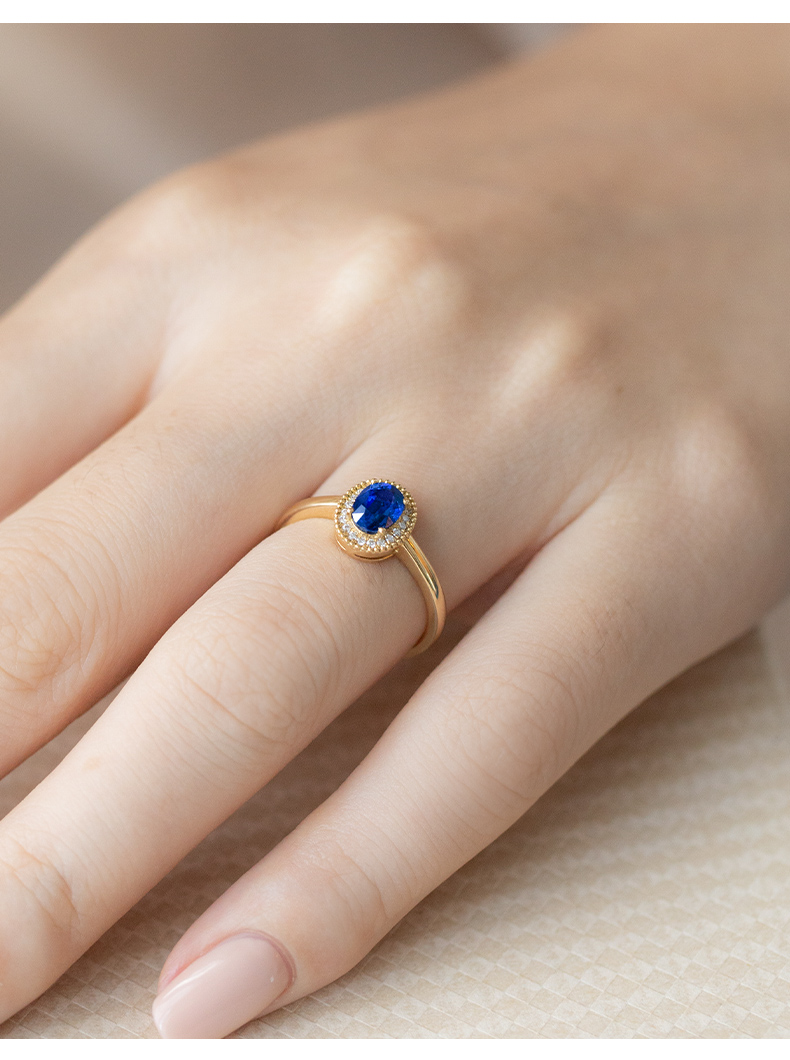 jewelry/即刻寻宝 18k黄金80分斯里兰卡皇家蓝蓝宝石群镶钻石女戒指