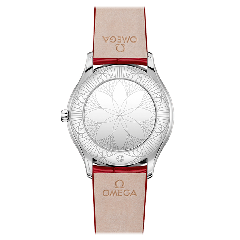 OMEGA/欧米茄瑞士手表 碟飞系列镶钻石英女士腕表 皮带白盘428.18.36.60.04.002