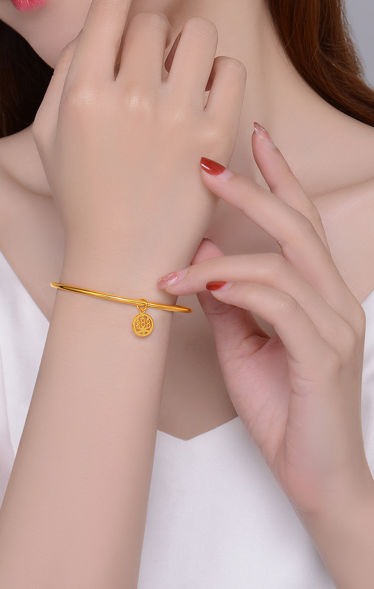 laomiaojewelry/老庙黄金足金精品手镯囍乐福牌情侣款