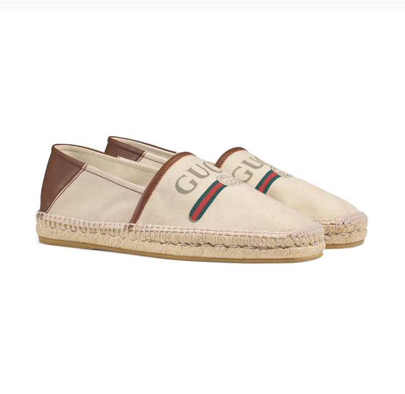 gucci 古驰 米色帆布草编鞋休闲套脚折叠鞋平底鞋男士布鞋男鞋