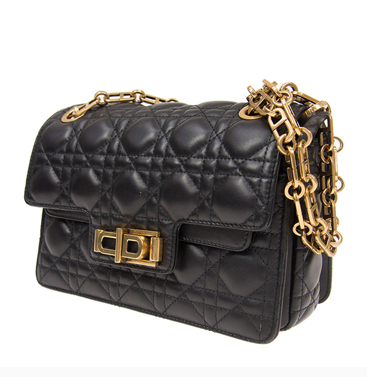 【包税】dior/迪奥 女士黑色格菱羊皮单肩包斜挎包链条包女包 m0250cn