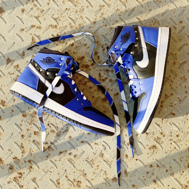 nike/耐克 air jordan 1 zoom 男女同款 aj1 黑蓝 铆钉 情侣 高帮篮球