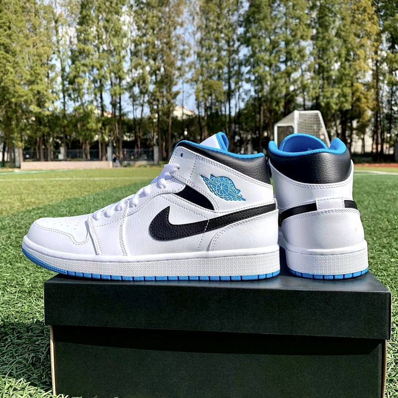 nike/耐克 air jordan 1 mid 男款 laserblue aj1 激光蓝 白蓝 篮球鞋