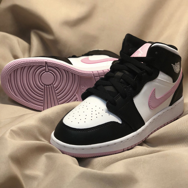 nike/耐克 air jordan 1 mid gs 女款 aj1 黑粉 中帮 女子篮球鞋板鞋