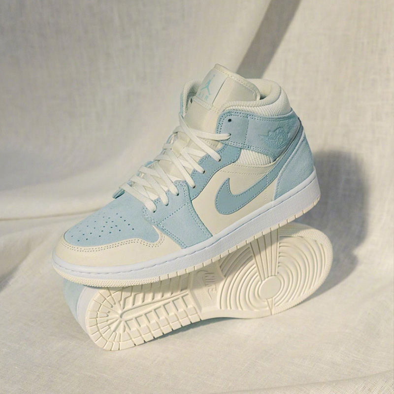 nike/耐克 air jordan 1 mid 男女同款 aj1 灰蓝 小巴黎 灯芯 限定