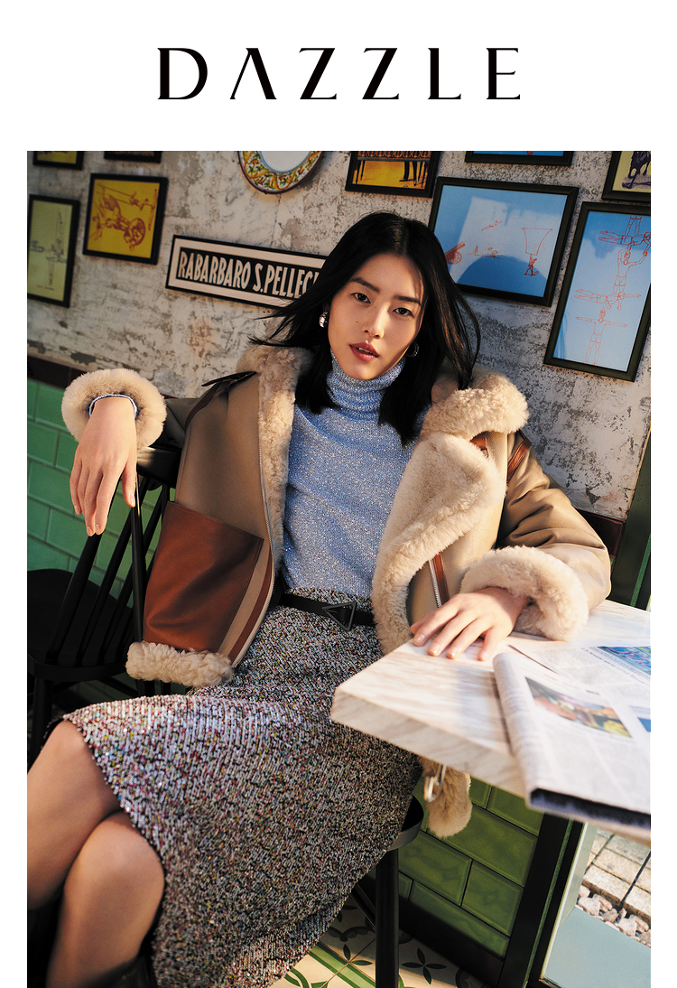 【刘雯同款】dazzle/dazzle地素20冬新款高领绣珠亮片毛衣针织打底衫