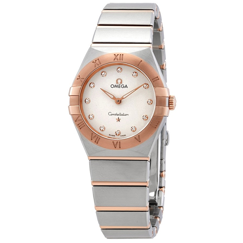 omega/欧米茄瑞士手表 星座系列曼哈顿镶钻石英女士腕表 钢带银盘131.