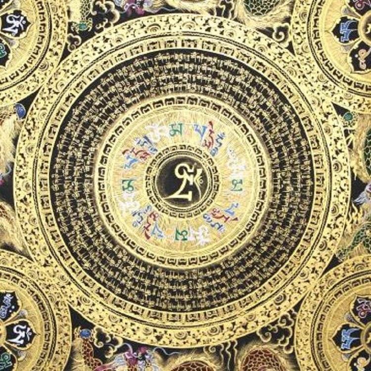 jinxuanzi/金玄紫 祥龙六字大明咒黑金唐卡(含画框)赠送高贵大气金色