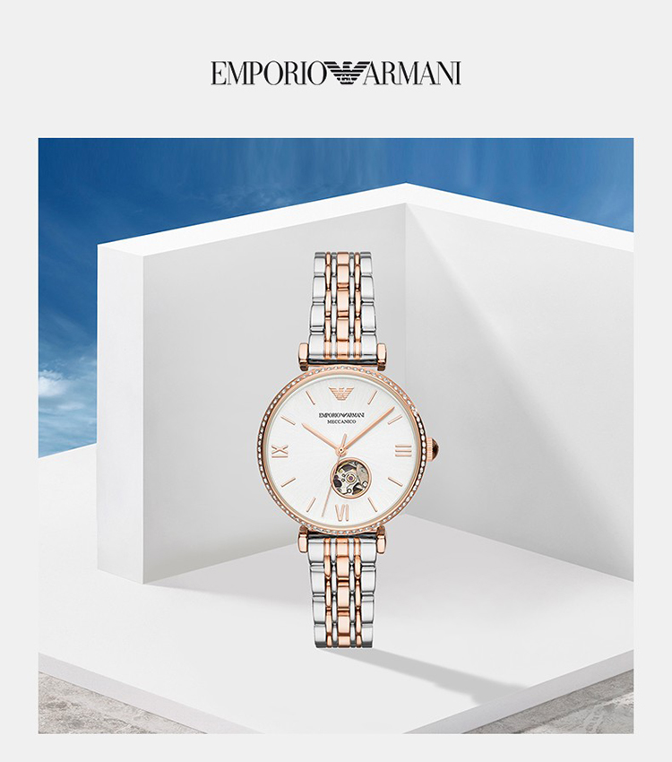 Emporio Armani/安普里奥阿玛尼 情侣对表欧美经典时尚简约情侣石英男女表 情侣对表镂空机械皮带AR60028+AR60020