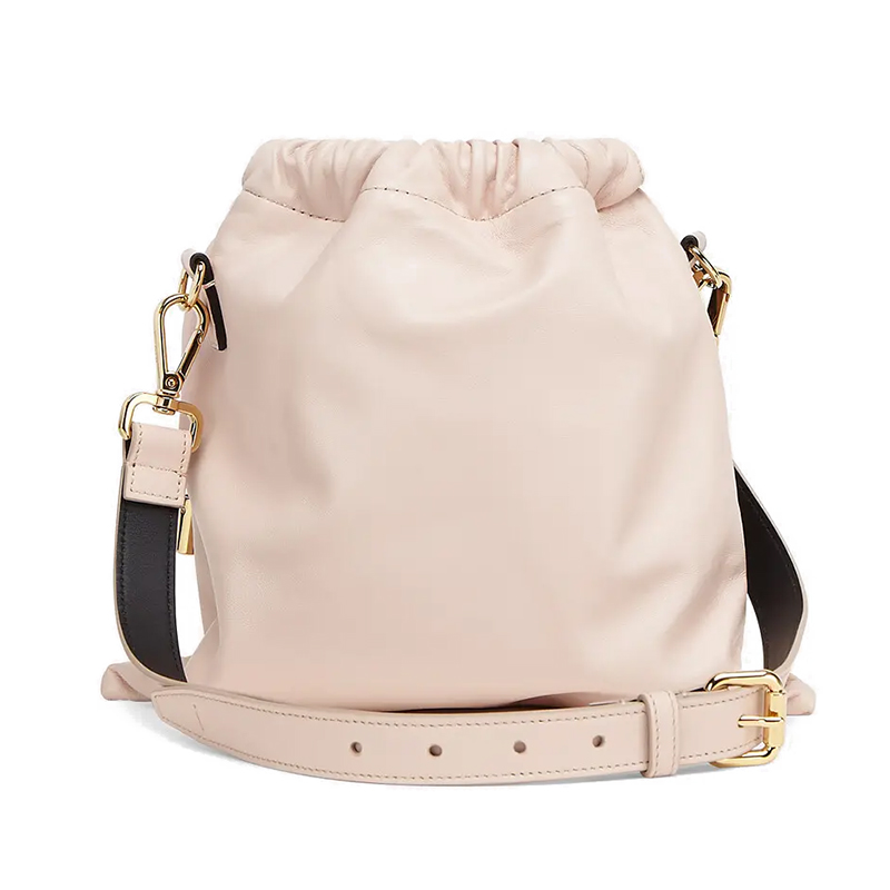 【包税】fendi/芬迪 2021春夏新款fendi roma系列 粉色滑面小羊皮抽绳