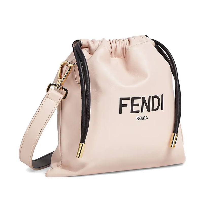 【包税】fendi/芬迪 2021春夏新款fendi roma系列 粉色滑面小羊皮抽绳