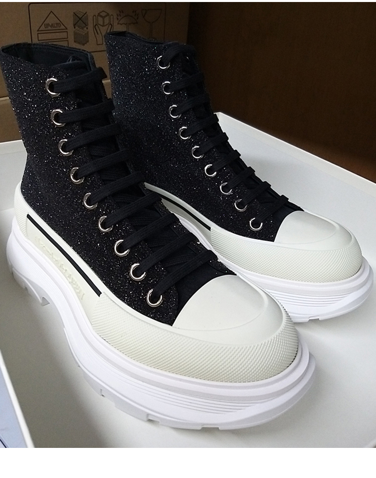 alexander mcqueen/亚历山大麦昆tread slick女士黑白拼色亮片牛皮革