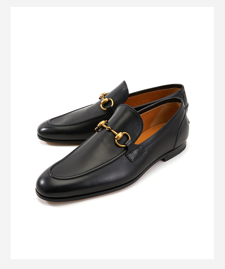 gucci/古驰 男士jordaan系列牛皮马衔扣乐福鞋商务皮鞋 406994 blm00