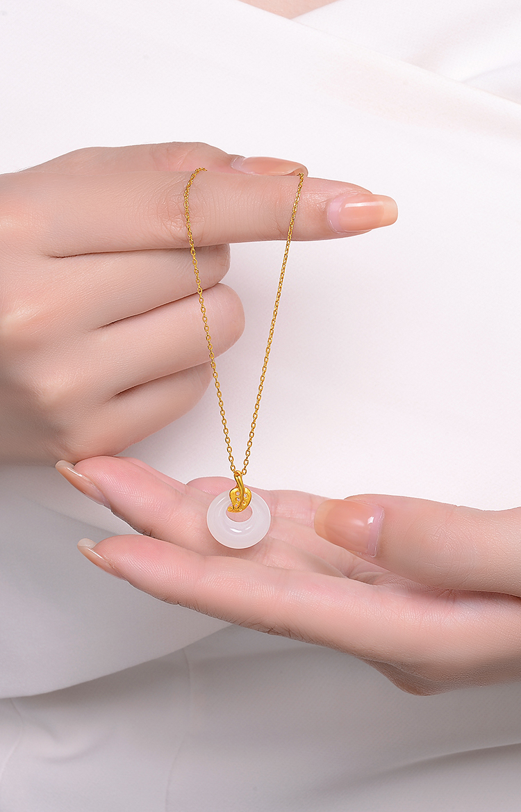 【春节不打烊】laomiaojewelry/老庙黄金足金和田玉挂坠平安扣女款