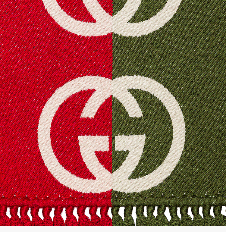 gucci/古驰【20秋冬新款】男士红绿混色羊毛双g标志logo流苏装饰围脖