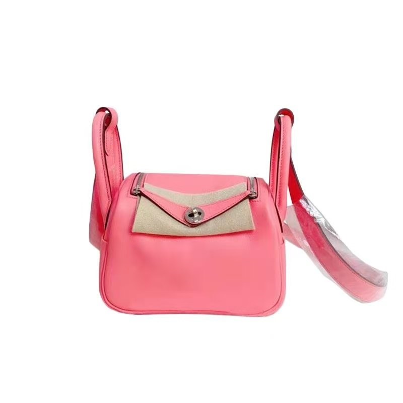 hermes/爱马仕lindy 26粉色银扣枕头包手提包单肩女包