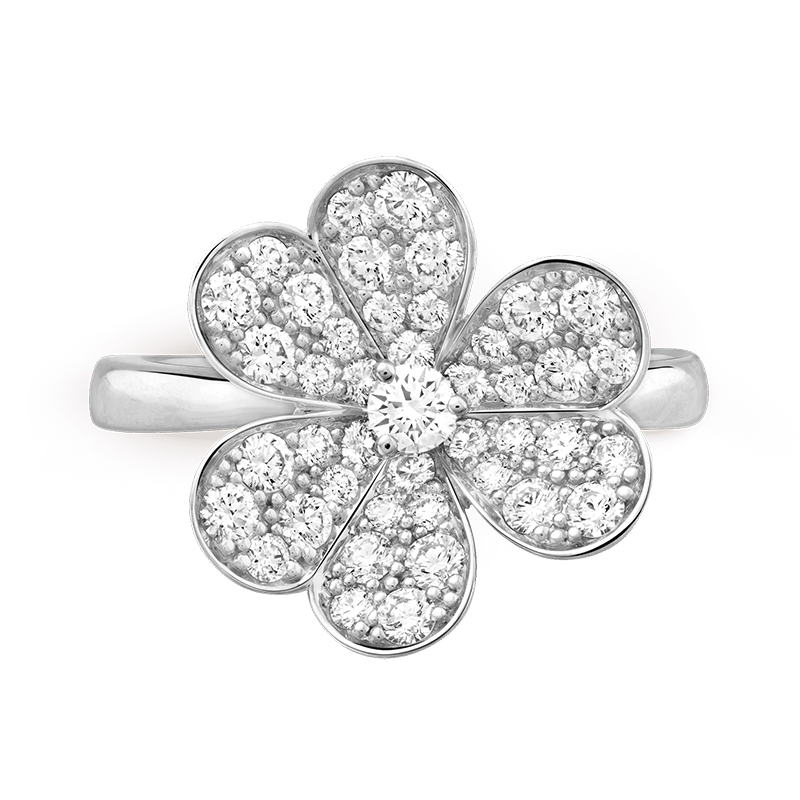 梵克雅宝 经典frivole系列 18k金白金镶嵌钻石满钻1朵三瓣花朵戒指