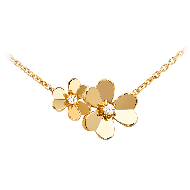 arpels/梵克雅宝 经典frivole系列 18k金黄金镶嵌钻石9朵三瓣花朵项链