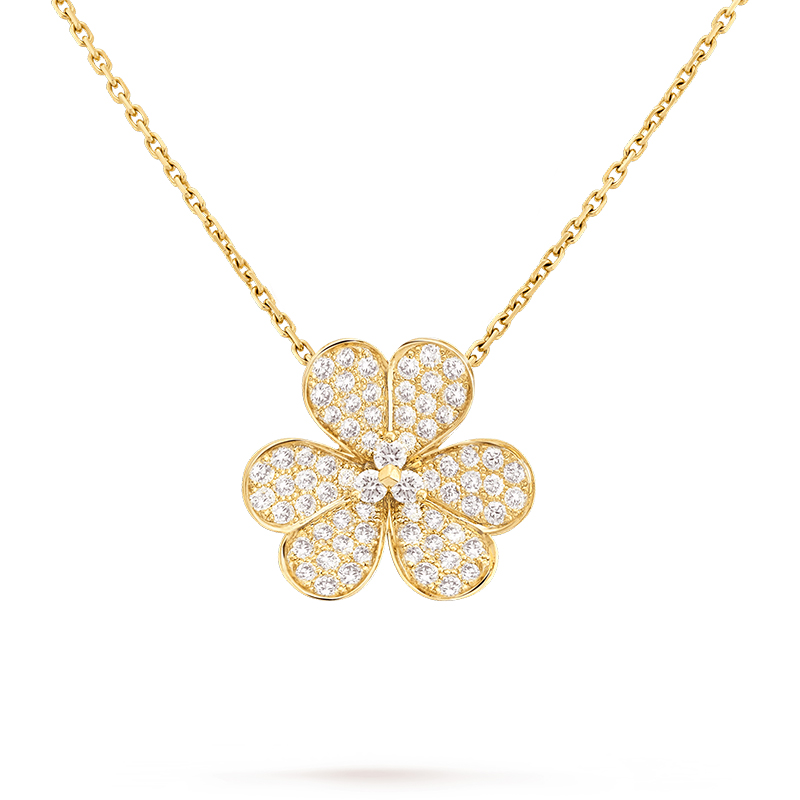 & arpels/梵克雅宝 经典frivole系列 18k金黄金镶嵌钻石满钻三瓣花朵