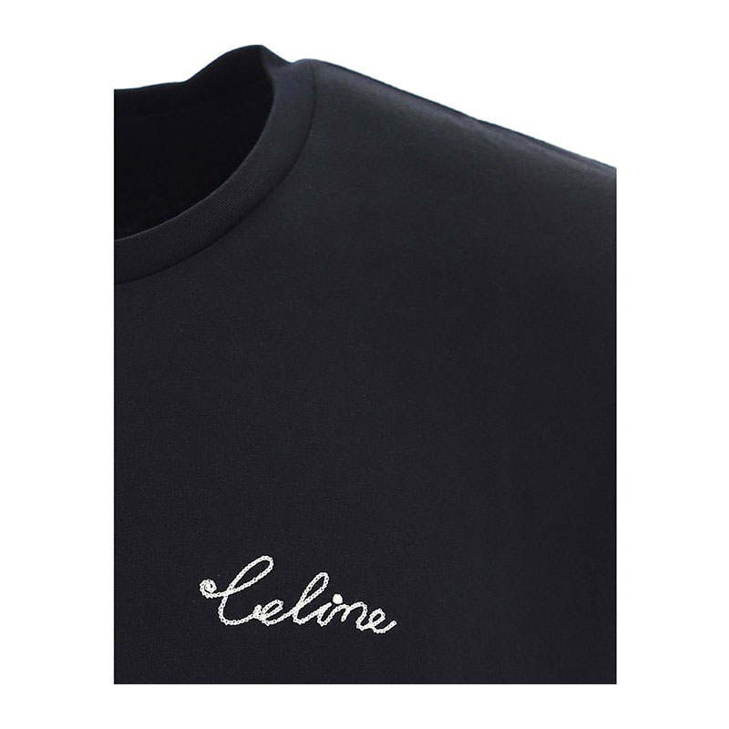 【包税包邮】celine/赛琳 思琳男装 男士黑色棉质圆领logo刺绣短袖t恤