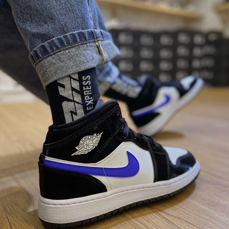 nike/耐克 air jordan 1 mid 秋冬新品 女款 aj1 黑白藍 藍熊貓 3m