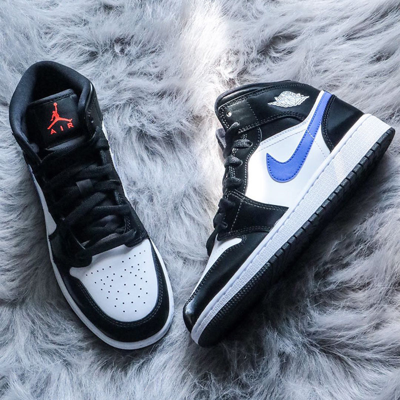 nike/耐克 air jordan 1 mid 秋冬新品 女款 aj1 黑白蓝 蓝熊猫 3m
