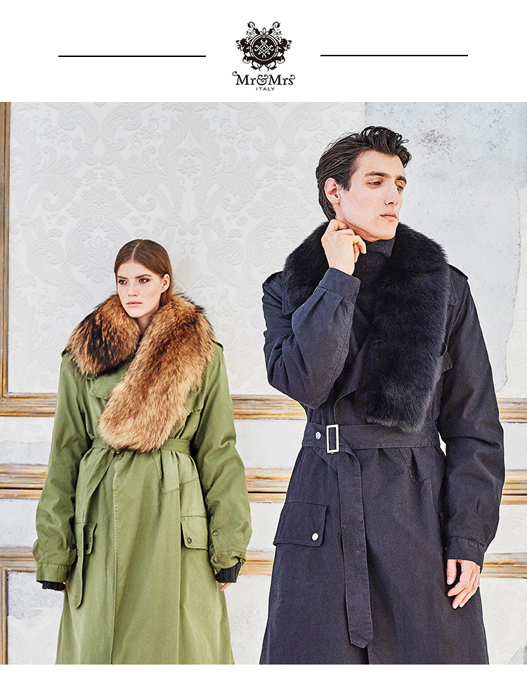 mr & mrs italy/皮草夫妇 棉质帆布黑羊羔毛可拆卸派克服 男士大衣