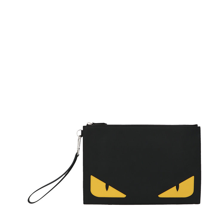 【包税】fendi/芬迪 20秋冬 经典小怪兽眼睛 男士黑色皮质中号拉链手