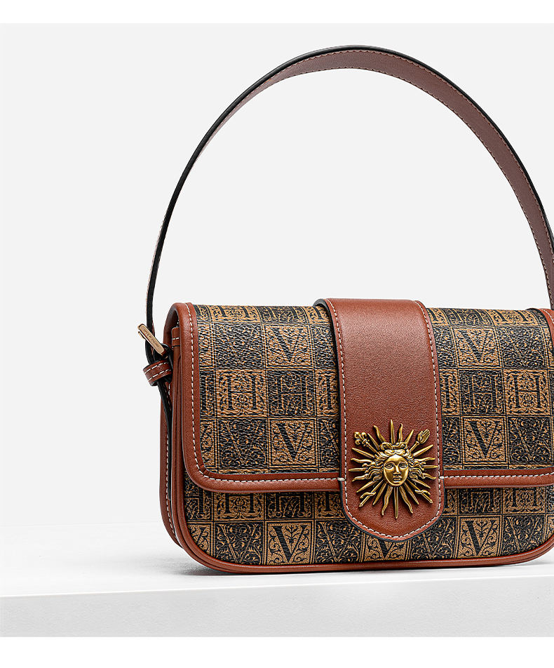 hogan 牛皮复古优雅女士包包潮流行撞色字母手提包时尚太阳神方包